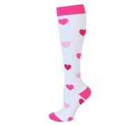Joyxien 3 paia di calzini da donna rosa serie sport skip running elastico lungo tubo compressione polpaccio calzini, Amore rosa su sfondo bianco, L-XL