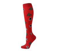 Joyxien 3 paia di calzini sportivi da uomo e da donna a tubo lungo, elastici, comodi, invisibili, assorbono il sudore e traspiranti, Campane dell'albero dal fondo rosso, L-XL