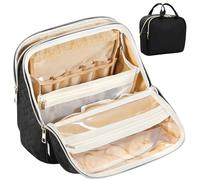 JOYYTUU Borsa per il trucco, grande capacità con spazio per pennelli e specchio, organizer da viaggio per trucchi, custodia portatile, borse per cosmetici impermeabili con manico, colore nero, nero,