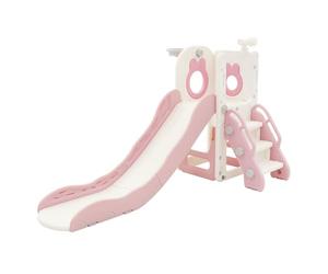 Joyz Scivolo 3 in 1 per Bambini, Bianco Rosa, con Canestro da Basket, Torre Giochi con Scale, Scivolata da Interno ed Esterno, Giocattolo per Bimbi dai 3 Anni, Struttura Gioco da Giardino