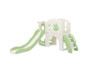 Joyz Scivolo con Tunnel per Bambini 5 in 1, Parco Giochi Interno/Esterno con Scala da Arrampicata e Canestro da Basket e Telescopio, Centro Attività, Set da Gioco con Scivolo Verde Chiaro, da 3 Anni