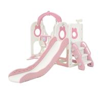 Joyz Scivolo e Altalena per Bambini 5 in 1, Parco Giochi Interno ed Esterno, con Scala da Arrampicata, Canestro da Basket e Telescopio, Centro Attività, Set da Gioco con Scivolo Rosa/Bianco da 3 Anni