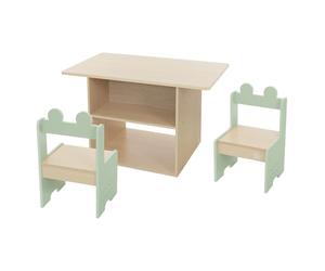 Joyz Set di Sedute per Bambini con Tavolo e 2 Sedie Beige-Verde Set di Tavolo per Bambini da 3 Pezzi in Legno Set di Mobili per Bambini con Spazio di Archiviazione Tavolo da Pittura Scrivania