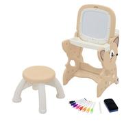 Joyz Tavolo da Disegno 3in1 a Doppia Faccia, Marrone, con Sgabello e Accessori, Lavagna LCD e Magnetica, Cavalletto con Ripiano per Bambini, Tavolino da Pittura e attività di Apprendimento