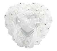 Joyzan Anello Cuscino Matrimonio, Cuscini Anelli con Gioielli Fedi Nuziali Decorato Strass Fiocco Perla Simulazione Perle Finte Bianco Bellissimo Porta come Regalo Kit per Partner Amico Celebrazione