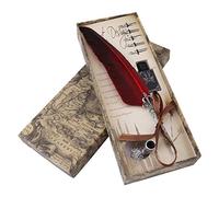 Joyzan Quill Pen Set, Penna Stilografica con Piuma per Calligrafia Inglese 6 Pennini di Ricambio della Piuma d'oca Antica kit Set d'Oca Scrittura Antico Base Pennino Fluida Disegno Calligrafico Rosso