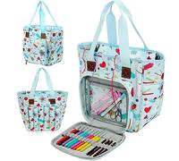 JOZEA Borsa portatile per lavori a maglia, organizer per filati, uncinetti, ferri da maglia, Balu chiaro, 23 cm x 14 cm x 26 cm