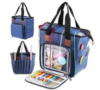 JOZEA Borsa portatile per lavori a maglia, organizer per filati, uncinetti, ferri da maglia, Blu, casual, decorazione