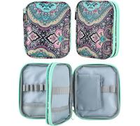 JOZEA Custodia per uncinetto con cerniera e tasche Web per ferri da uncinetto, borsa organizer leggera per kit di lavoro a maglia (motivo blu)