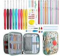 JOZEA Set di 71 uncinetti con manici ergonomici colorati, in diverse misure, 51 accessori, kit per uncinetto, aghi da maglia morbidi con borsa portatile per tutti i modelli di lana
