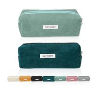 JOZMMZEOOA 2 Pezzi Astuccio Scuola Velluto Coste Astucci Grande Capacità Ragazze Astuccio Portatile Generico Astuccio Organizer Multifunzionale,per Scuola e Ufficio(Verde Scuro,Verde Erba)