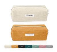 JOZMMZEOOA 2 Pezzi Astuccio Scuola Velluto Coste Astucci Grande Capacità Ragazze Astuccio Portatile Generico Astuccio Organizer Multifunzionale,per Scuola e Ufficio(Bianco,Giallo)