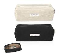 JOZMMZEOOA 2 Pezzi AstuccioScuola Velluto Coste Astucci Grande Capacità Ragazze Astuccio Portatile Generico Astuccio Organizer Multifunzionale,per Scuola e Ufficio(Bianco,Nero)