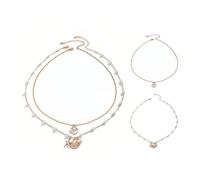 JOZMMZEOOA 2 Pezzi Collana Conchiglia,Doppio Strato Collana Catena Donna Perla Conchiglia Gioielli Donna Set Collane Impilabile Necklace Collane Personalizzate Fashion Accessories L'Estate(Oro Bianco)
