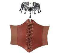 JOZMMZEOOA 2 Pezzi Corsetto Donna Caramello con 1 Choker Nero Corset Bustino Corsetto Stringivita Corpetto Goth Donna Pirata Corpetto Medievale Abito Gotico Steampunk