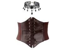 JOZMMZEOOA 2 Pezzi Corsetto Donna Marrone con 1 Choker Nero Corset Bustino Corsetto Stringivita Corpetto Goth Donna Pirata Corpetto Medievale Abito Gotico Steampunk