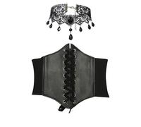 JOZMMZEOOA 2 Pezzi Corsetto Donna Nero con 1 Choker Nero Corset Bustino Corsetto Stringivita Corpetto Goth Donna Pirata Corpetto Medievale Abito Gotico Steampunk