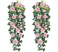 JOZMMZEOOA 2 Pezzi Rose Artificiali Ghirlande 90 CM Fiori Rose Artificiali Decorazioni Pianta Cadente Fiori Finti Interno Esterno Piante Pendenti Artificiali,per Matrimonio Casa Feste Giardino (Rosa)