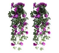 JOZMMZEOOA 2 Pezzi Rose Artificiali Ghirlande,90 CM Fiori Rose Artificiali Decorazioni Pianta Cadente Fiori Finti Interno Esterno Piante Pendenti Artificiali,per Matrimonio Casa Feste Giardino (Viola)