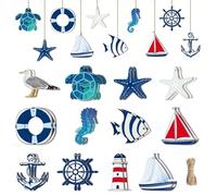 JOZMMZEOOA 24 Pezzi Kit di Decorazione Nautica,Ciondoli Decorativi Marittimi di Legno Ornamenti da Appendere a Tema Oceanico con Foro Corda Stile Marino Decorazioni Murali,per Feste Casa e Bar
