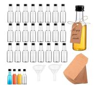 JOZMMZEOOA 24 Pezzi Mini Bottiglie Alcolici,50 ML Bottigliette Liquore Mignon Bottiglie Alcolici Riutilizzabile Mini Alcolici Vuote con 2 Imbuto Piccolo Tappo a Vite Nero,per Feste Matrimonio