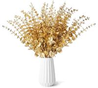 JOZMMZEOOA 24 Pezzi Steli di Eucalipto Rami Decorativi,Rami Artificiale Decorativi Foglie Eucalipto Decorazioni Fiori Artificiali di Eucalipto,per Decorazione Della Casa Della Tavola Natalizia(Oro)