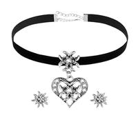 JOZMMZEOOA 3 Pezzi Stella Alpina Gioielli,Nero Set Gioielli Bavaresi Tradizionali Collana con Ciondolo Oktoberfest Forma Stella Alpina di Gioielli Parure,per Concerto Dell'Oktoberfest Accessori