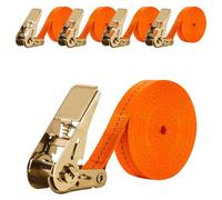 JOZMMZEOOA 4 Pezzi Cinghie a Cricchetto,8M X 2.5CM Cinghie di Fissaggio Fasce a Cricchetto Cinghie di Ancoraggio Arancione Tensione con Cricchetto, 1000 kg Fissaggio Cinghia a Cricchetto Ratchet