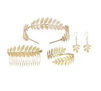 JOZMMZEOOA 4 Pezzi Costume dea Greca Accessori,dea Greca Corona Alloro Dorata Orecchini Perle Pettine Capelli Fascia Braccio Accessori dea Greca Donna Capelli Sposa Accessori,per Quotidiano Decorare