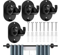 JOZMMZEOOA 4 Pezzi Ganci per Tende Senza Bucare,Supporto per Bastone Tenda Autoadesivo,ABS Ganci Adesivi per-Tende Non Perforazione Staffa Autoadesiva Asta Tende,per-Soggiorno Camera Bagno(Nero)