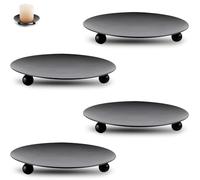 JOZMMZEOOA 4 Pezzi Metallo Porta Candele,9cm Nero Opaco Portacandele Sottobicchieri Candele Vassoio Decorativo Tondo Portacandela Centrotavola Moderno Candler Holder,per Decorazione Incenso Spa