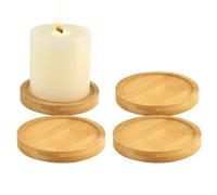 JOZMMZEOOA 4 Pezzi Vassoio Legno,Sottobicchieri Legno Rotondi Vassoio 8cm Tondo Portacandele A Pilastro Centrotavola Moderno Bambu Piattini Portacandele Decorativi,per Candele,Tazze,Piante Grasse