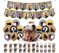 JOZMMZEOOA 42 Pezzi Decorazioni Compleanno,Detective Decorazioni di Festoni Compleanno Party Addobbi Happy Birthday Banner Cake Cupcake Toppers Palloncini,per Detective Party