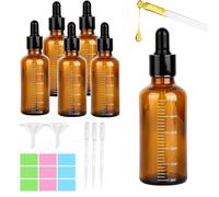 JOZMMZEOOA 6 Pezzi Pipette Bottiglie Vetro,50 ML Ambrato Boccette Vetro Contagocce Protetti Raggi UV Flacone Contagocce con Dosatore,per Oli Essenziali Profumati Coloranti Liquidi Aromaterapia