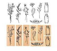 JOZMMZEOOA 8 Pezzi Timbri Legno,Natura Gomma Timbri Bambini Vintage Motivo Botanico Timbri Legno Floreali Artigianali Timbro,per Realizzazione Cartoline Scrapbooking Bullet Journal Confezione Regalo