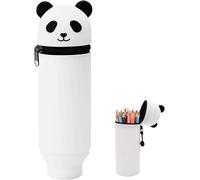 JOZMMZEOOA Astuccio per matite a forma di panda, altezza 22,5 cm, con supporto telescopico, grande capacità, portapenne da scrivania, in morbido silicone, chiusura a cerniera, grande capacità, per