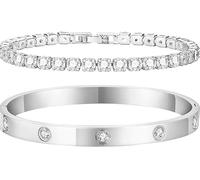 JOZMMZEOOA Bracciale Tennis 2 Pezzi Bracciale Oro Donna 10 Diamanti, Braccialetti Donna Zirconi Larghi 4 Mm, Tennis Viene Fornito Con Una Bellissima Confezione Regalo (Argento)