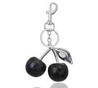 JOZMMZEOOA Charms per Borse Ciliegia,Bag Charm Borsa Portachiavi Ciliegia Scintillante Charm Borsa Ciliegia Ciondolo a Forma di Ciliegia Portachiavi Personalizzato,per Decorare Borse Zaini(Nero)