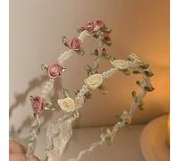 JOZMMZEOOA Floreale Cerchietti Bambina,2 Pezzi Perla Cerchietto Capelli Fiori Corona di Fiori Rosa Elegante Corona Sposa Fascia Capelli Donna Rosa Beige Accessori,per Viaggio Nozze Festa
