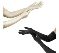 JOZMMZEOOA Guanti Lunghi Donna 2 Paio Lunghezza Gomito 53CM Raso Nero/Champagne Stile Anni '20 Opera Guanti Eleganti Catwoman,per Halloween Carnevali Balli Maschera Feste Costumi