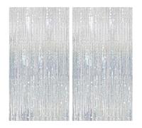 JOZMMZEOOA Tende Metalliche per Feste,2 Pezzi Tenda Frange Compleanno Sfondo 1M X 2M Frangia Tende Festa Decorazioni Tende Tinsel Garland,per Nozze Compleanno Feste Natalizie (Argento)