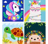 Jozutoyz 4 pezzi pittura con i numeri per bambini, pittura con i numeri a partire dai 5, 6, 7, 8 anni, kit per pittura a olio con pennelli, tela acrilica, come regalo, 20 x 20 cm (animali A)