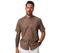 JP 1880 Camicia con Lino, Mezze Maniche, Colletto alla Coreana e vestibilità Moderna Marrone Grigio L 815225337-L