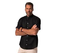 JP 1880 Camicia con Lino, Mezze Maniche, Colletto alla Coreana e vestibilità Moderna Nero 6XL 815225100-6XL