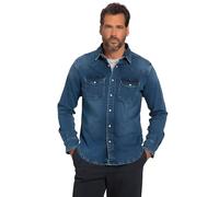 JP 1880 Camicia in Jeans, Flexnamic, Denim, Maniche Lunghe, Colletto Alto, vestibilità Basic, Look Western, Pietra Media, 8XL Uomo