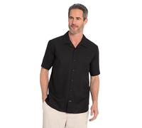 JP 1880 Camicia in Misto Lino, Mezza Manica, Colletto Cubano, vestibilità Moderna, Nero, L Uomo