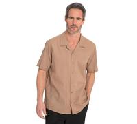 JP 1880 Camicia in Misto Lino, Mezza Manica, Colletto Cubano, vestibilità Moderna, Sabbia, L Uomo