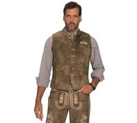 JP 1880 Gilet in Pelle Scamosciata di Capra, per Costume Tradizionale Bavarese, Collo Alto Trapuntato, Muschio, 62 Uomo