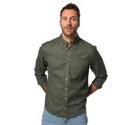 JP 1880 Camicia dalla vestibilità Moderna in Misto Lino con Maniche Lunghe e Colletto Button-Down Verde Grigio 5XL 782629432-5XL