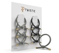 JP Twistie - Set di 6 elastici per capelli con nodi, eleganti e delicati sui capelli, elastici per donne e uomini, per capelli spessi e fini, con tappi dorati (nero/grigio)